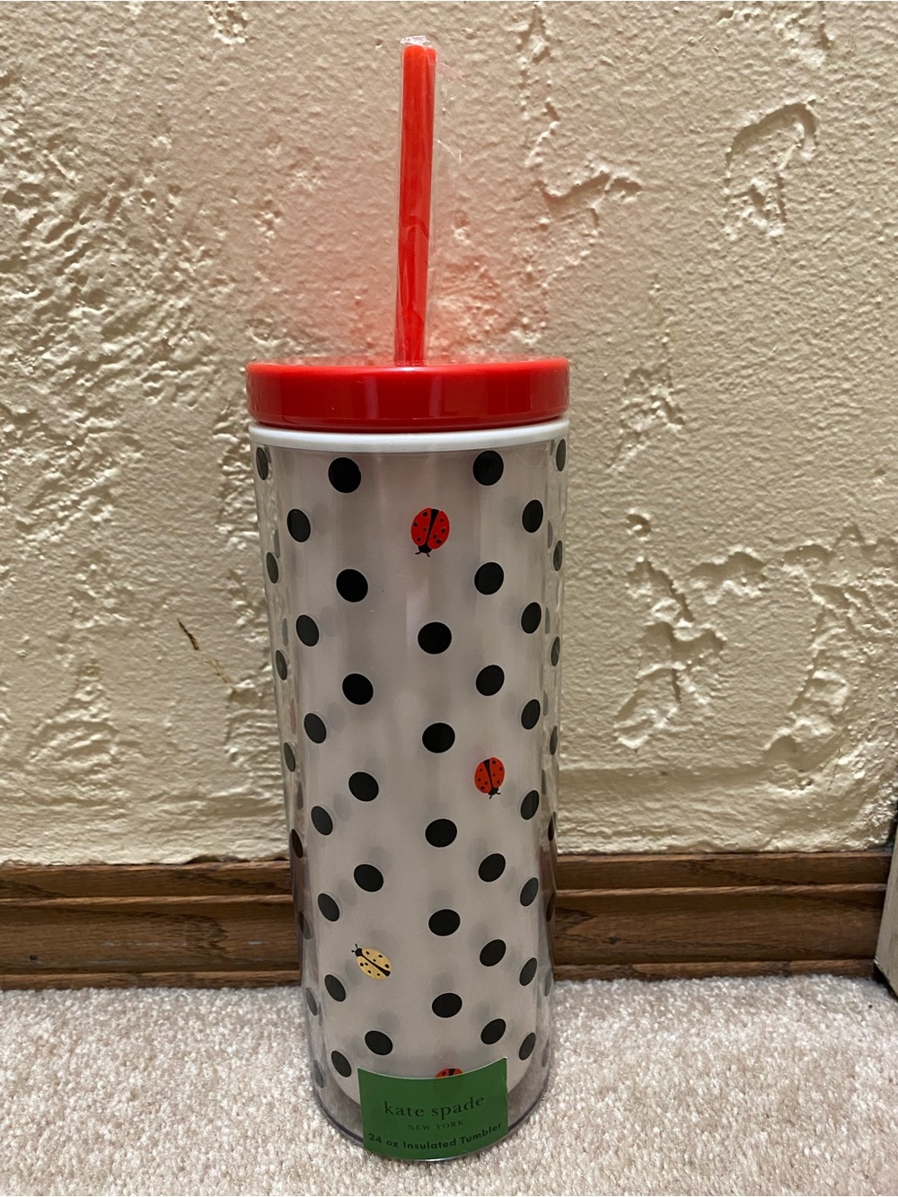 kate spade Black Polka Dot Ladybug Tumbler with Red Lid